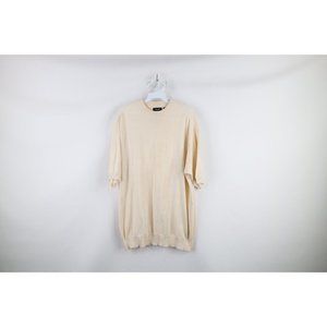 Vintage 90s Genelli Mens XL Blank Silk Blend Knit Short Sleeve Sweater Beige
